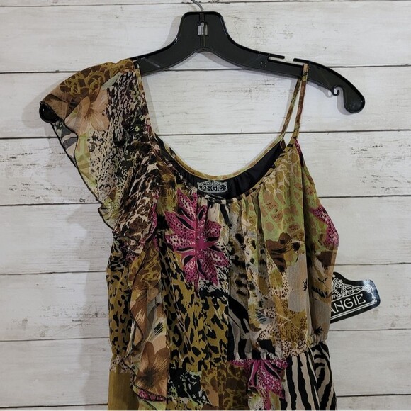 Angie Mixed Print One Shoulder Ruffle Dress Animal Floral Tagged M Fits Small - Picture 2 of 10
